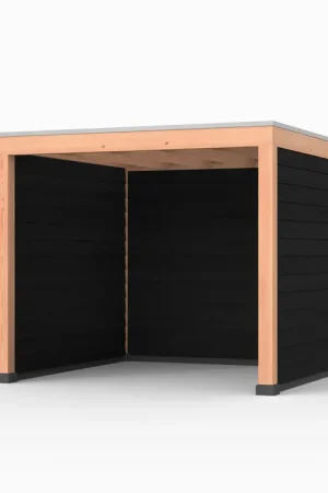 Douglas overkapping, 300 x 300, met achterwand en twee zijwanden, Westwood Elegant zwart Koopje